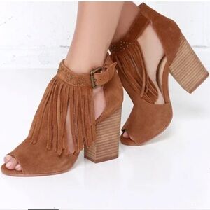 Chinese Laundry Boho Fringe Bootie Peep Toe Block High Heels Shoe Women’s 6‎